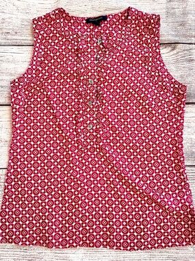 Banana Republic Red White Circle Flower Print Sleeveless Top Ladies Sz S